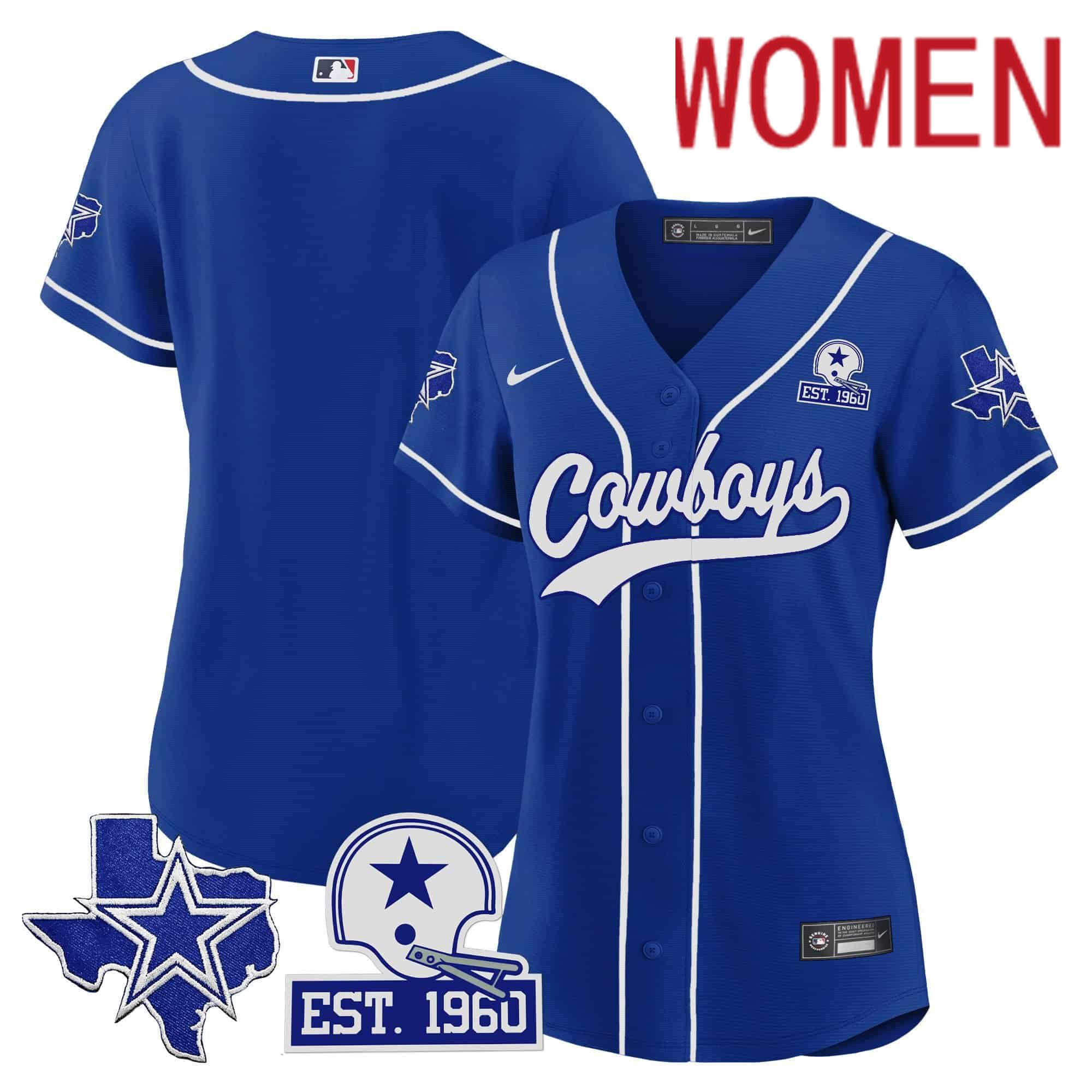 Women Dallas Cowboys Blank Blue 2024 Nike Patch Baseball NFL Jersey